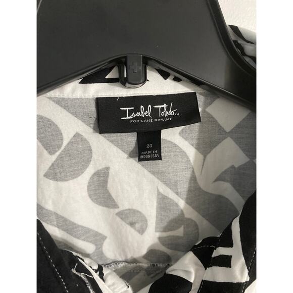 Isabel Toledo Lane Bryant button down top women’s size 20 black white abstract - Picture 2 of 4